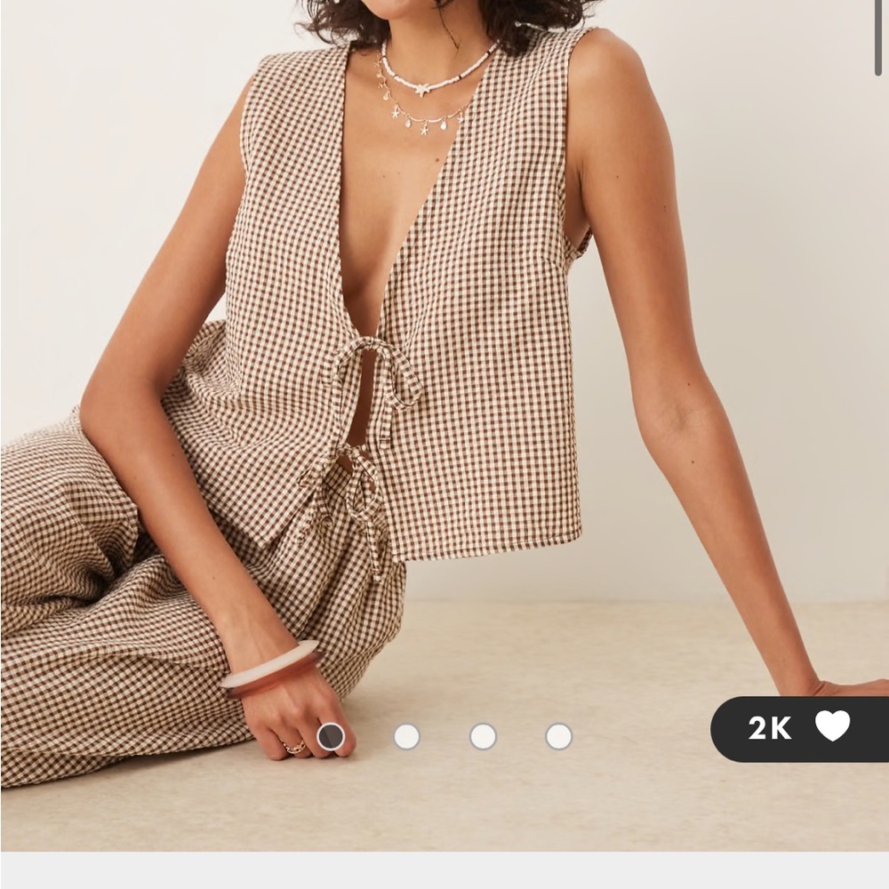 NWT ASOS tie front brown gingham vest